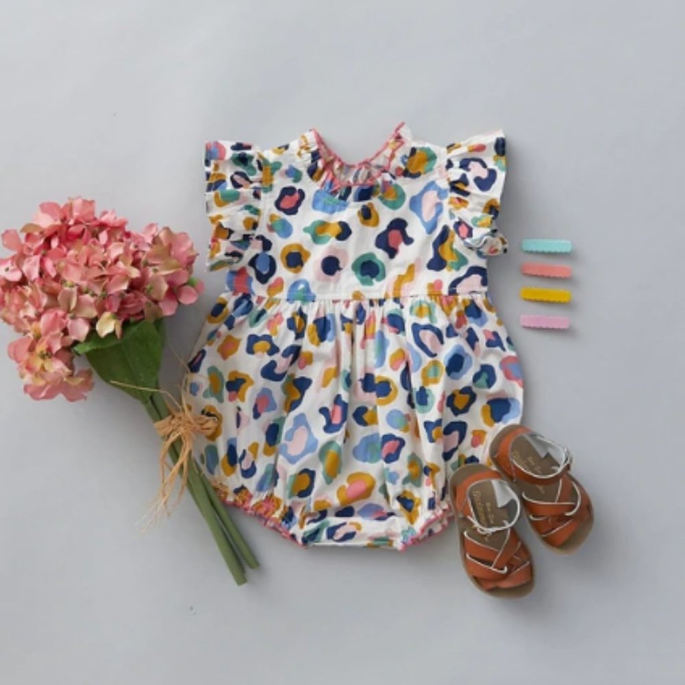 Pink Chicken Jennifer Bubble Multi Leopard Print Baby Romper One Piece Outfit